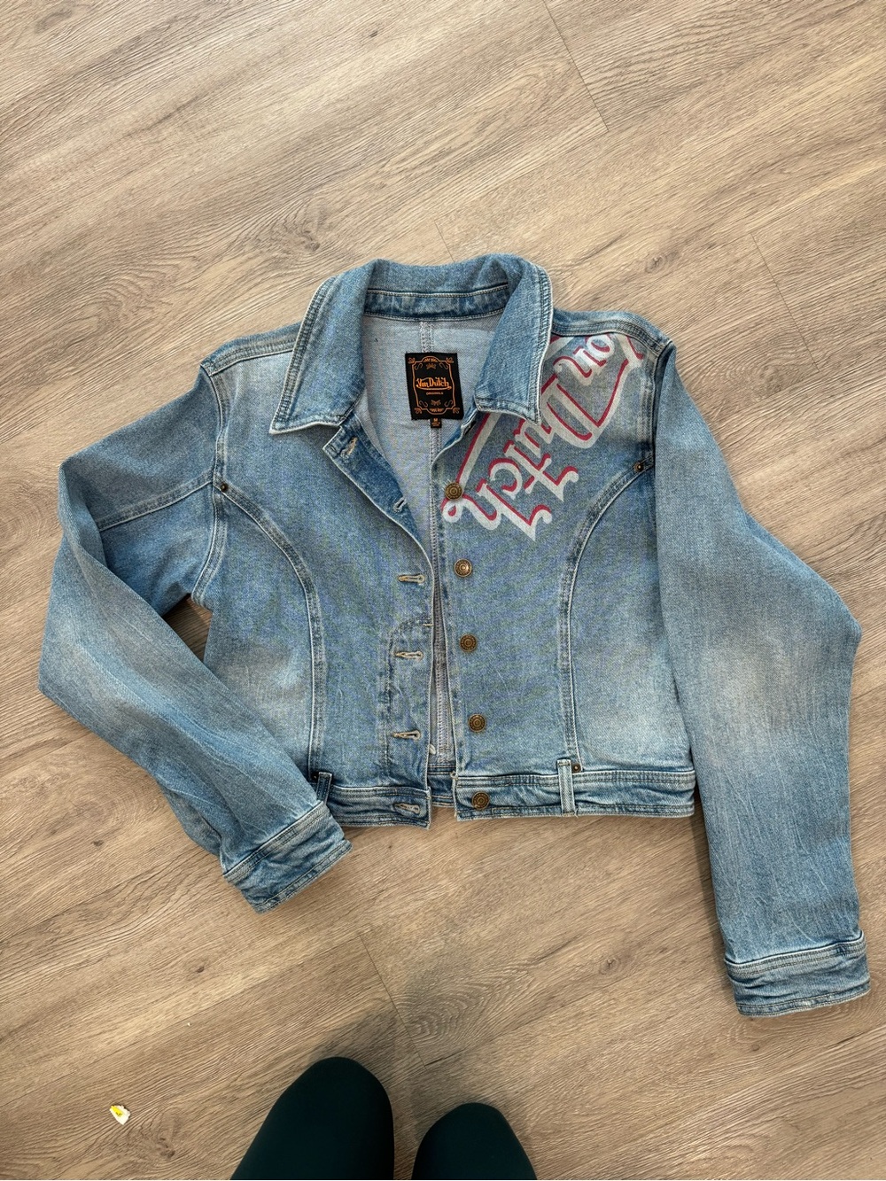 Von Dutch Light Blue Jean Jacket with Script Detail